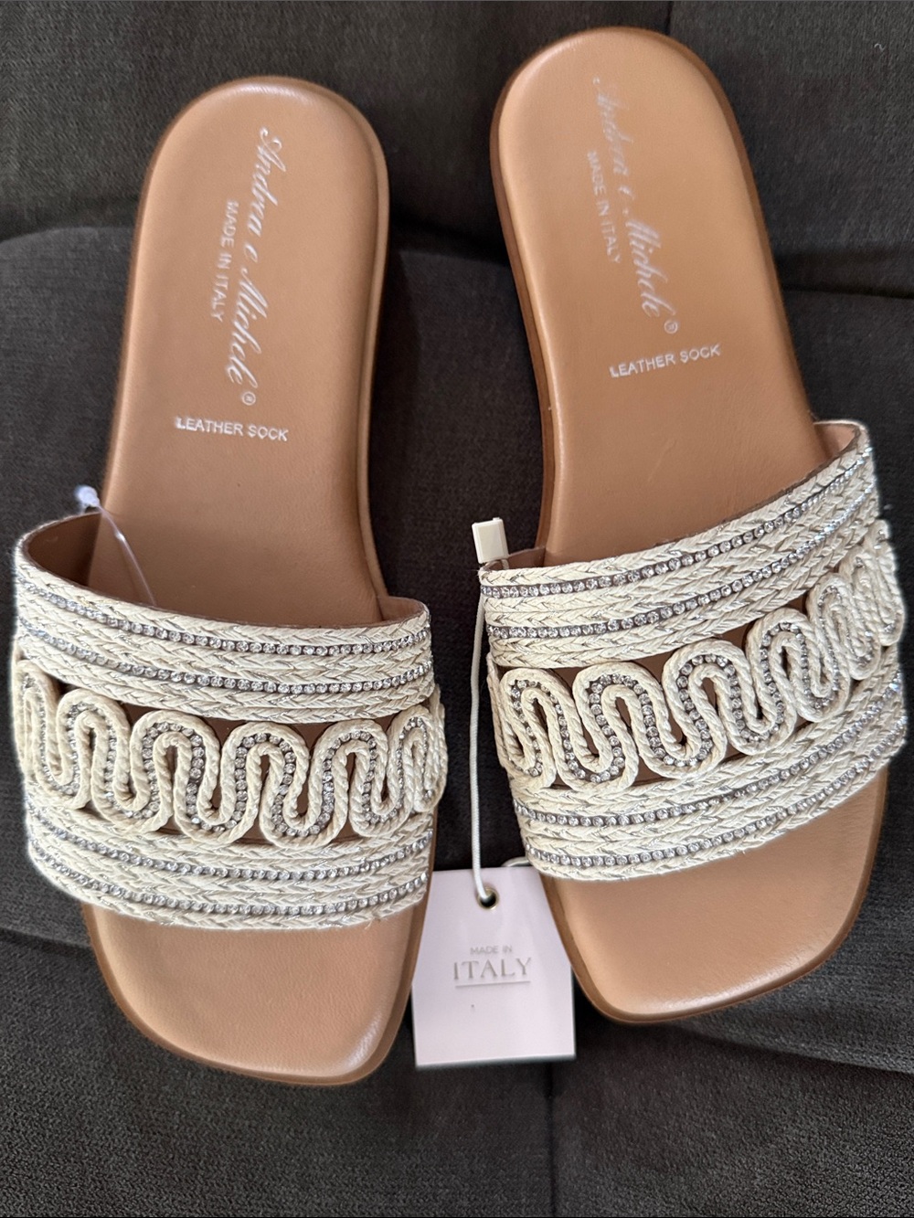 Neutral Braided Slide Sandals - Beige